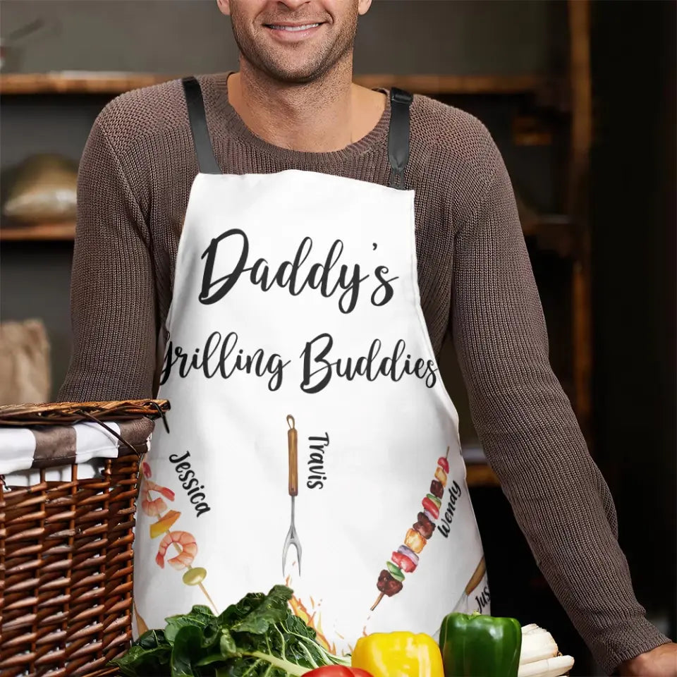 Daddy's Grilling Buddies Personalized Kid's Name Apron Birthday Father's Day Gift