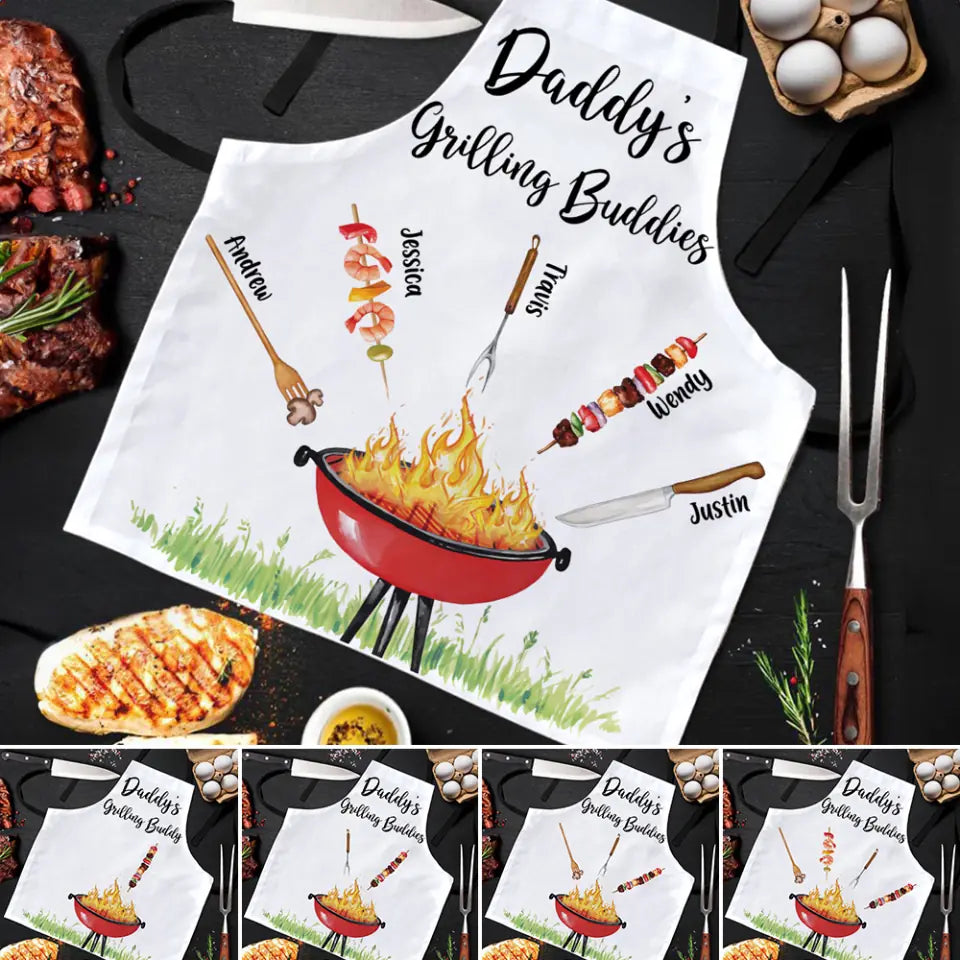Daddy&#39;s Grilling Buddies Personalized Kid&#39;s Name Apron Birthday Father&#39;s Day Gift