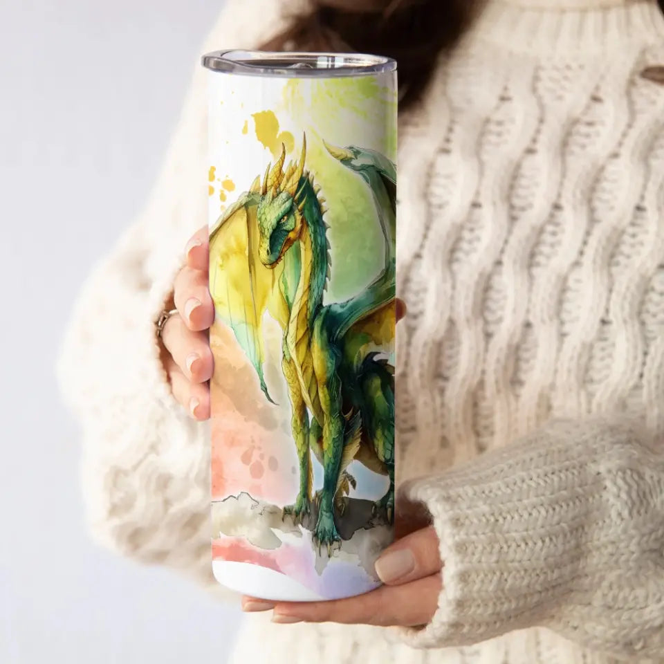 Dragon Art with Name Personalized 20oz Skinny Tumbler for Kid Daughter Son Dragon Lovers