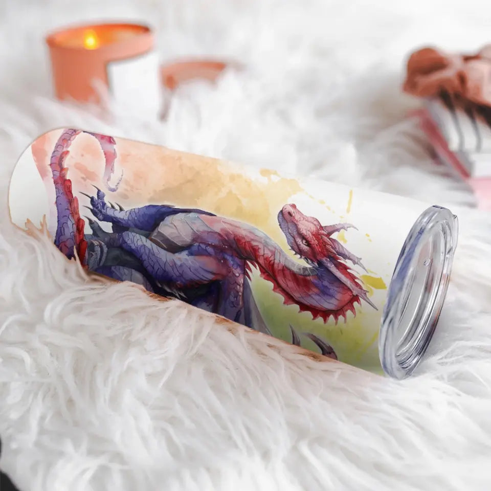 Dragon Art with Name Personalized 20oz Skinny Tumbler for Kid Daughter Son Dragon Lovers