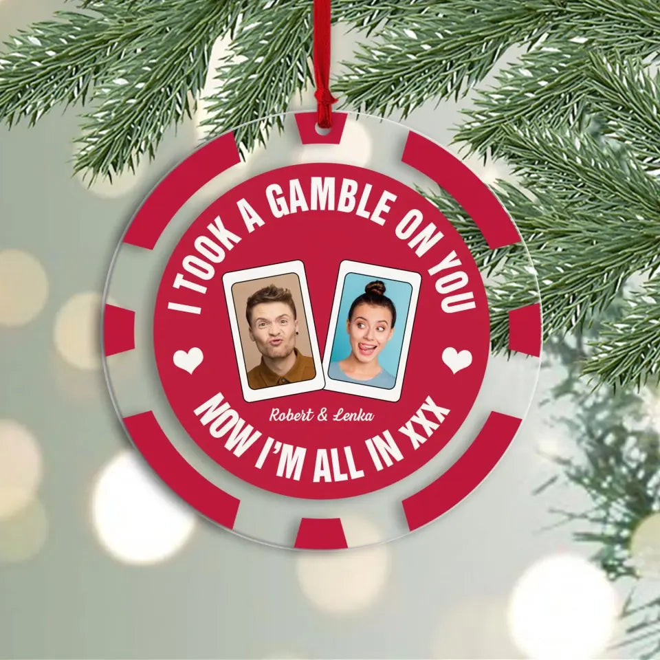 Funny Gambling Valentine Gift Personalized Couple Photo Acrylic Ornament for Gambler