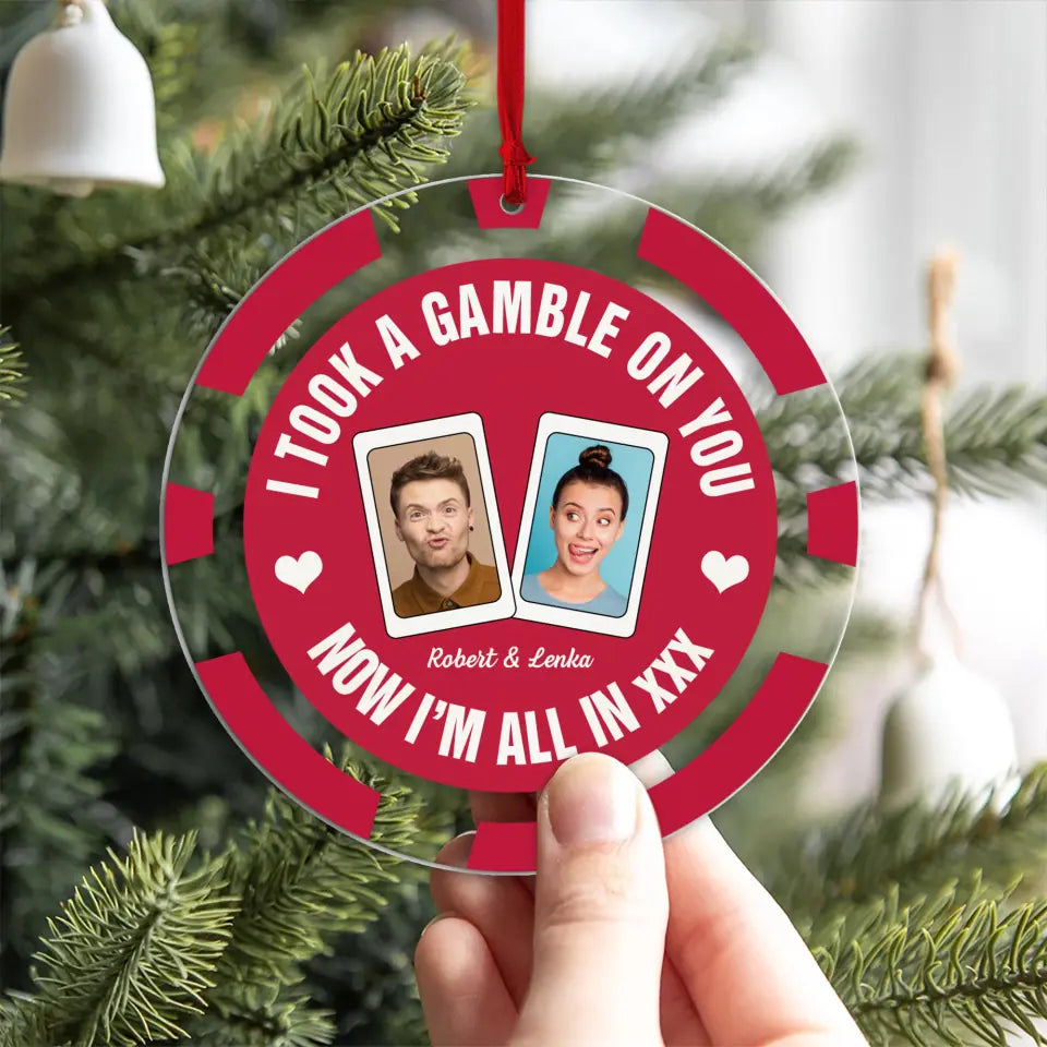 Funny Gambling Valentine Gift Personalized Couple Photo Acrylic Ornament for Gambler