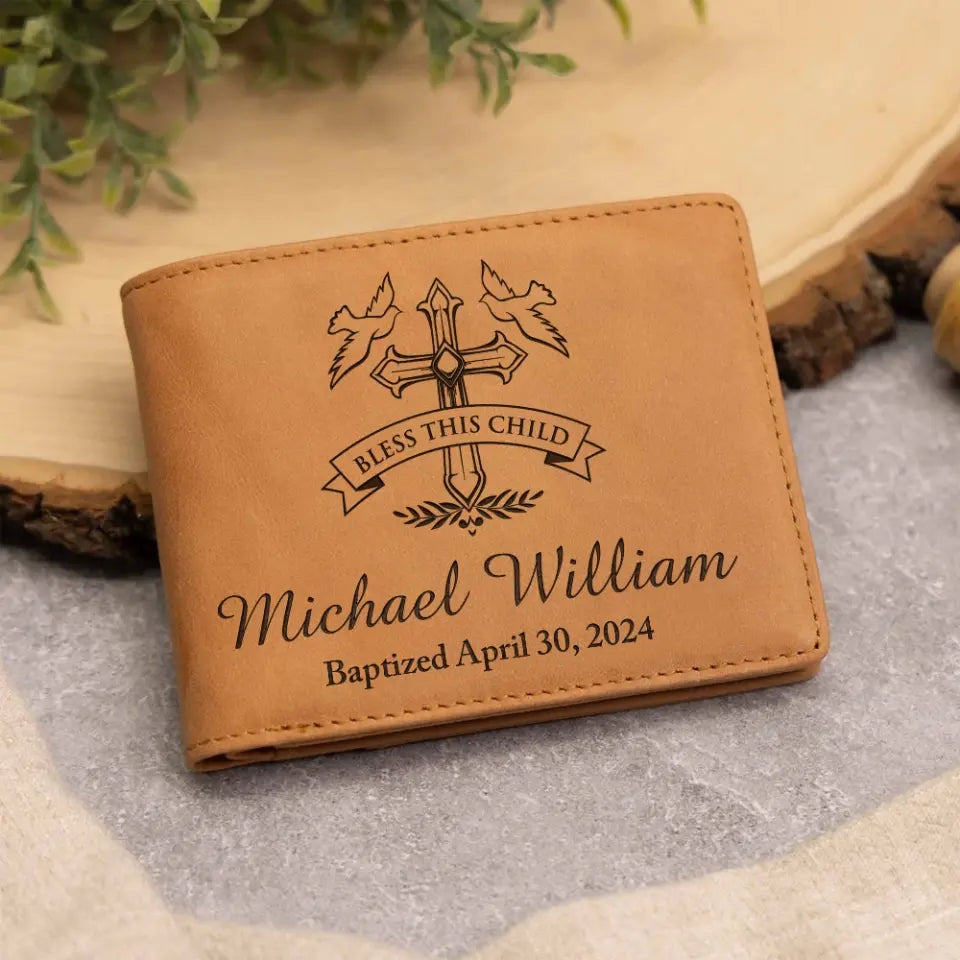 Bless This Child Engraved Leather Wallet