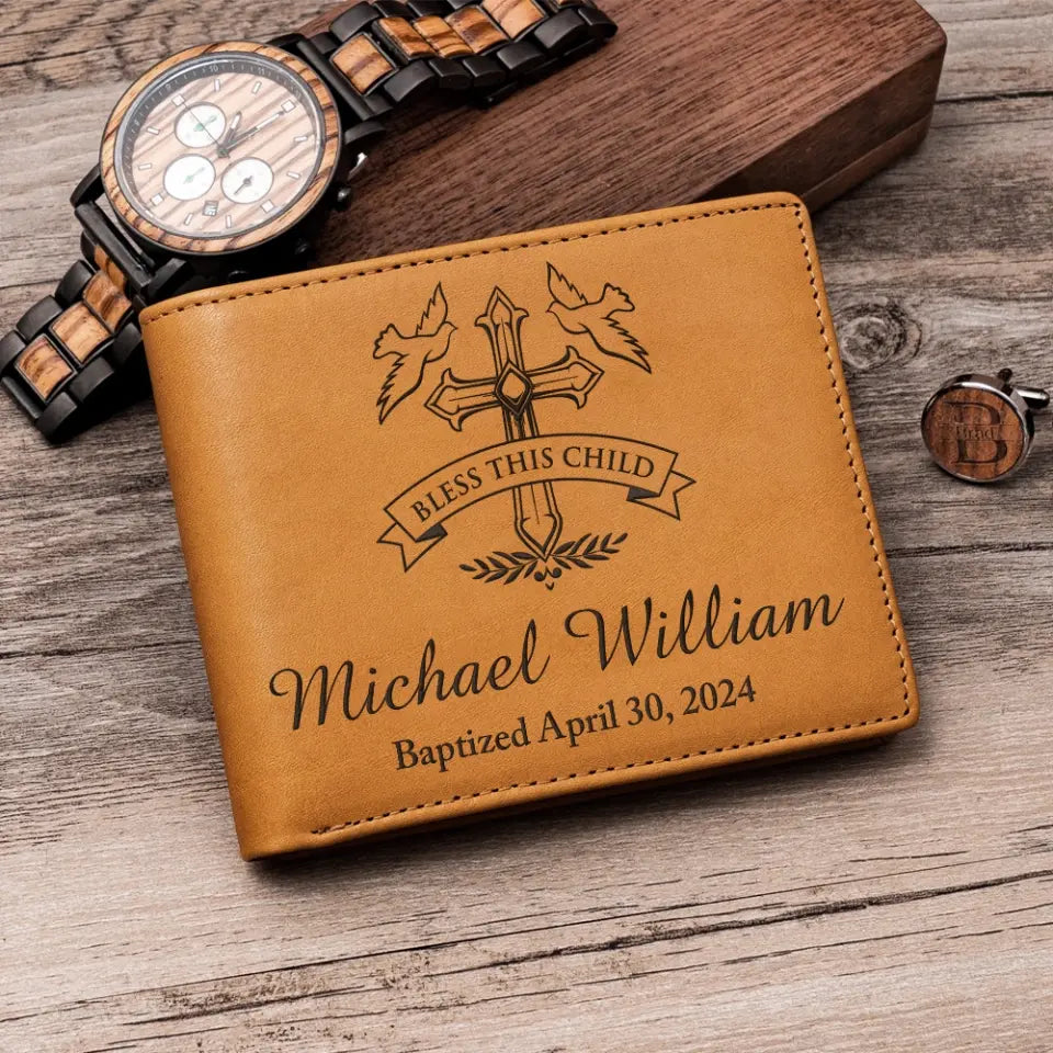 Bless This Child Engraved Leather Wallet