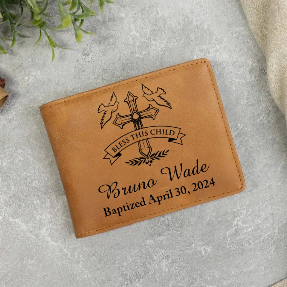 Bless This Child Engraved Leather Wallet