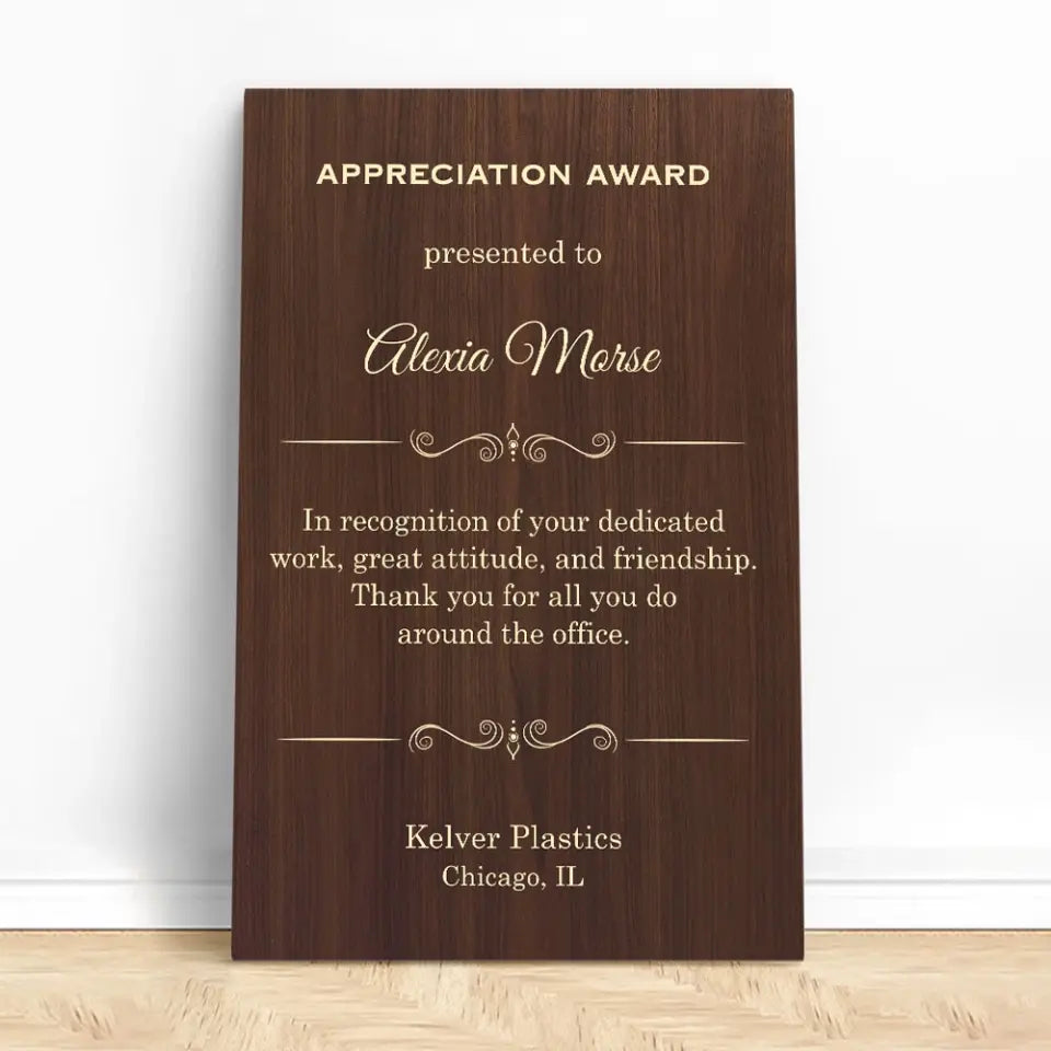 Appreciation Award Secretary Gift Personalized Canvas