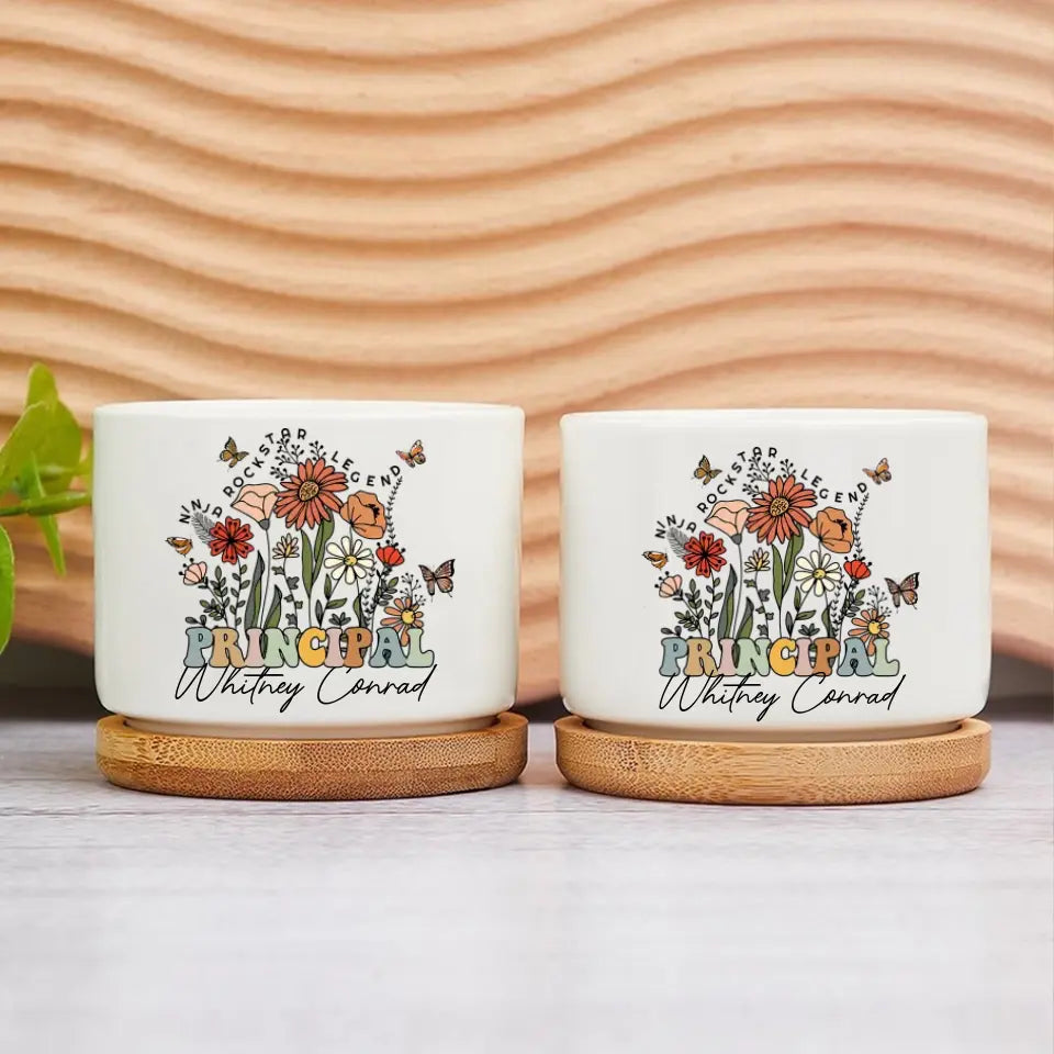 Ninja Rockstar Legend Principal - Ceramic Plant Pot - Appreciation, Thank You Gift for Principal