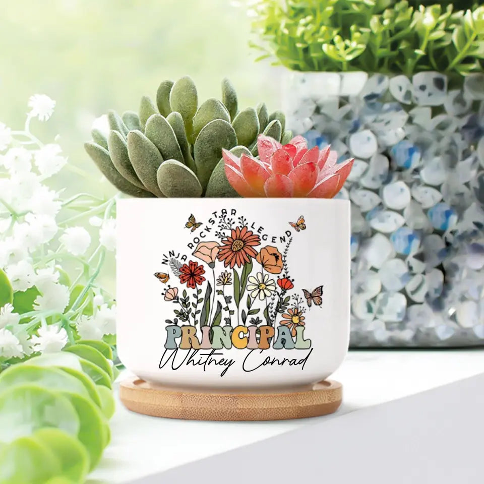 Ninja Rockstar Legend Principal - Ceramic Plant Pot - Appreciation, Thank You Gift for Principal