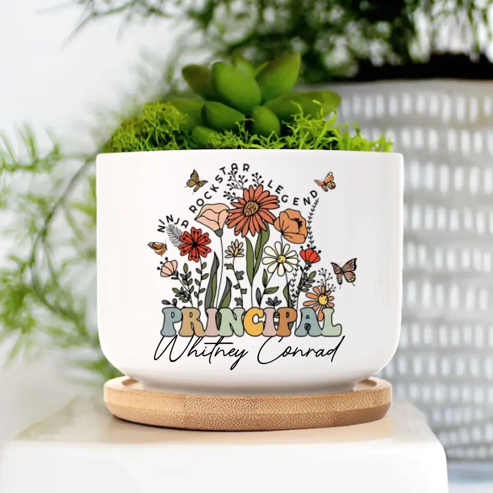 Ninja Rockstar Legend Principal - Ceramic Plant Pot - Appreciation, Thank You Gift for Principal