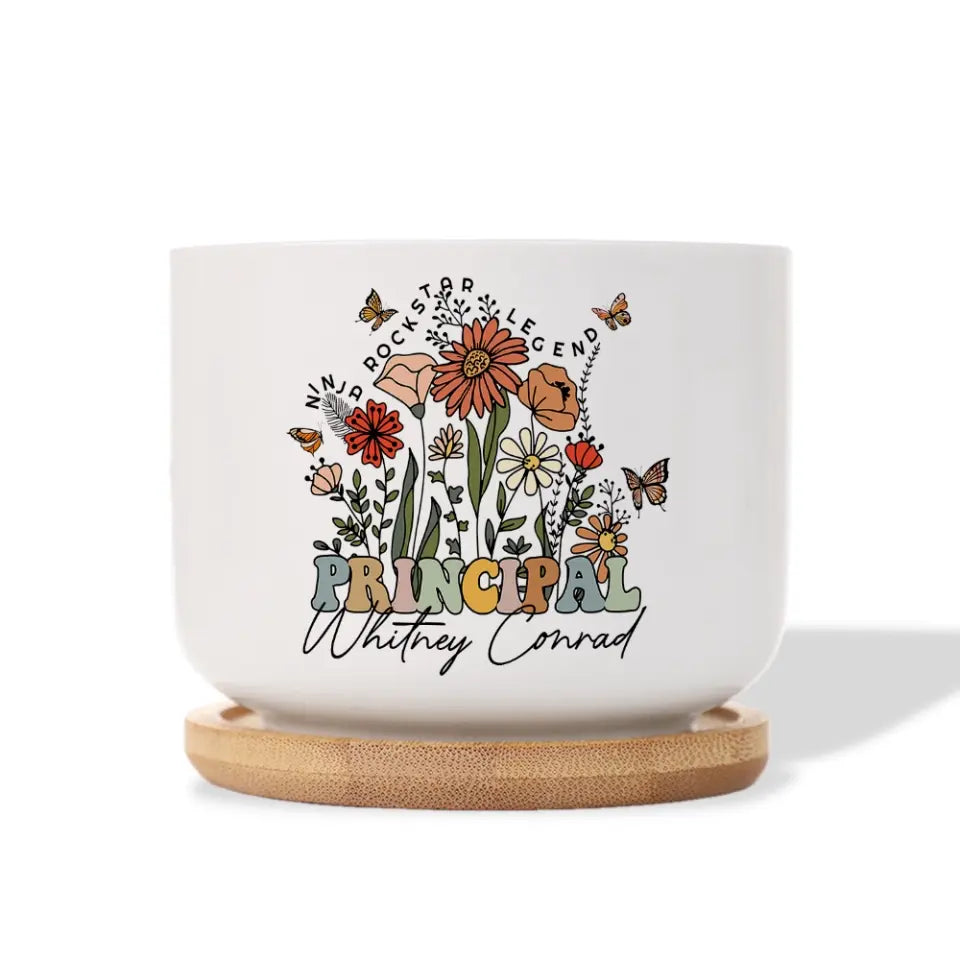 Ninja Rockstar Legend Principal - Ceramic Plant Pot - Appreciation, Thank You Gift for Principal
