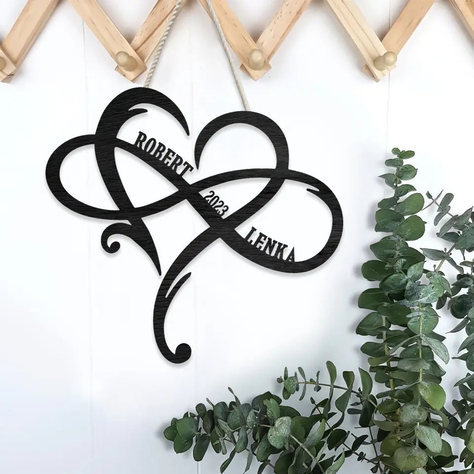 Anniversary Heart And Infinity Symbol - Housewarming Gifts - Custom Wooden Sign - Anniversary Gift For Couples