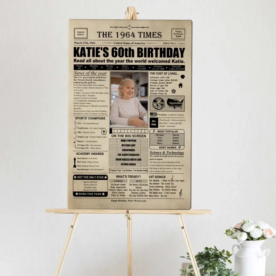 The 1964 Times Birthday Newspaper - Poster Canvas - Personalized Birthday Gift for Men Women