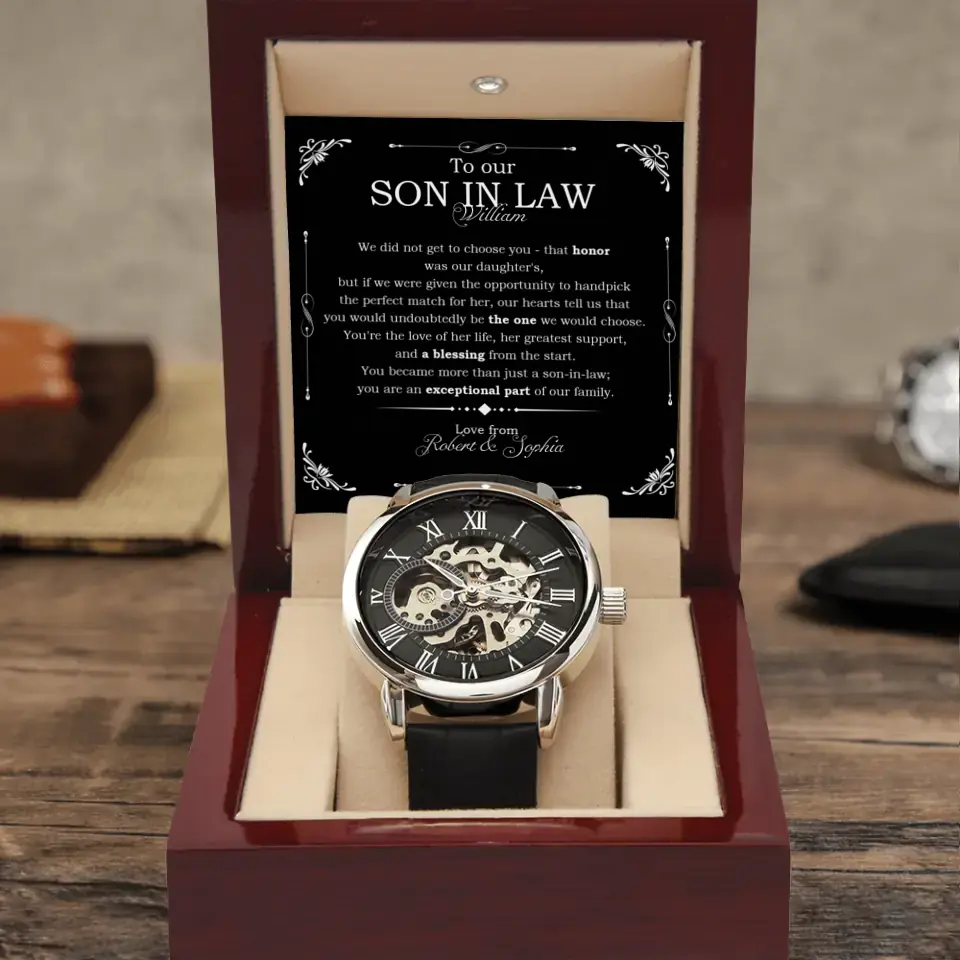 To Our Son In Law Personalized Men&#39;s Openwork Watch