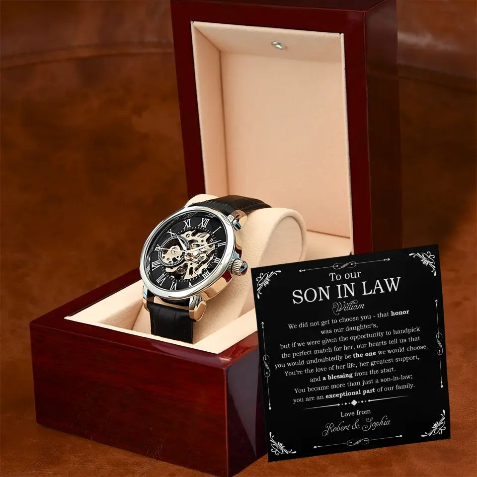 To Our Son In Law Personalized Men's Openwork Watch