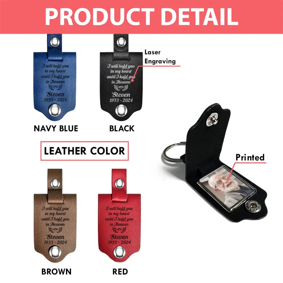 I Will Hold You In My Heart Personalized Leather Photo Keychain