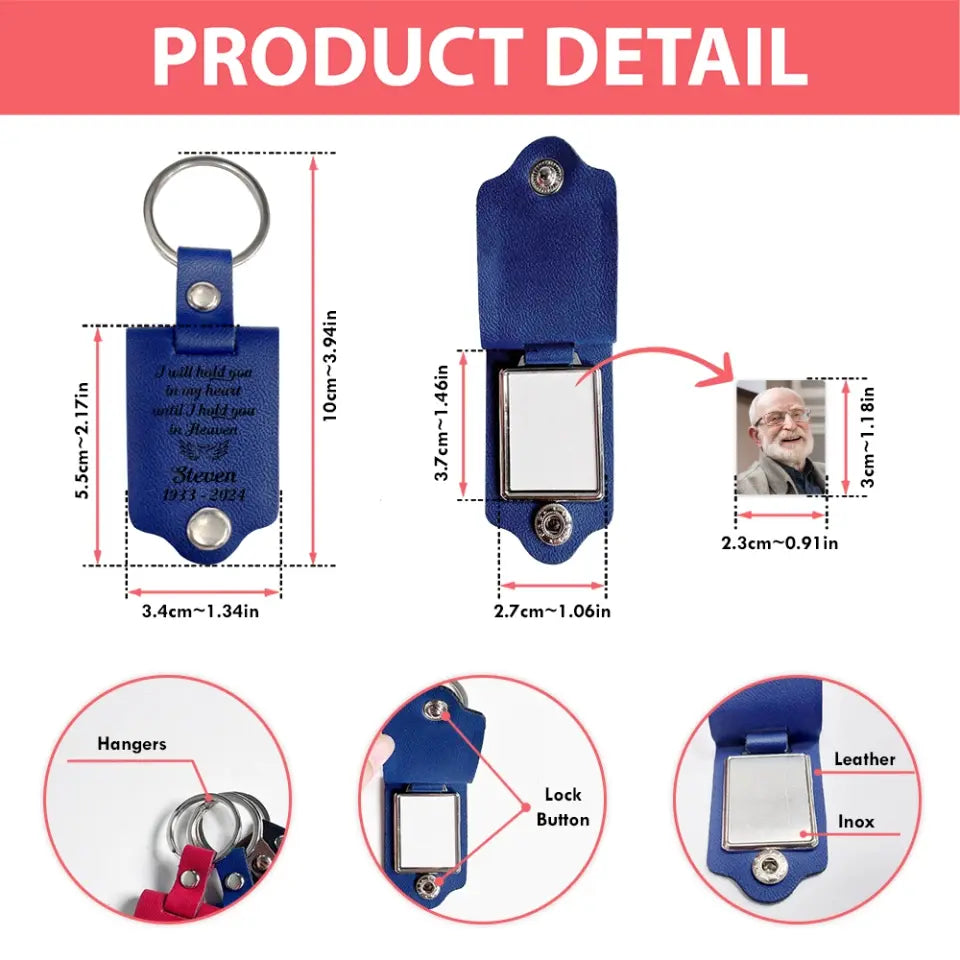 I Will Hold You In My Heart Personalized Leather Photo Keychain
