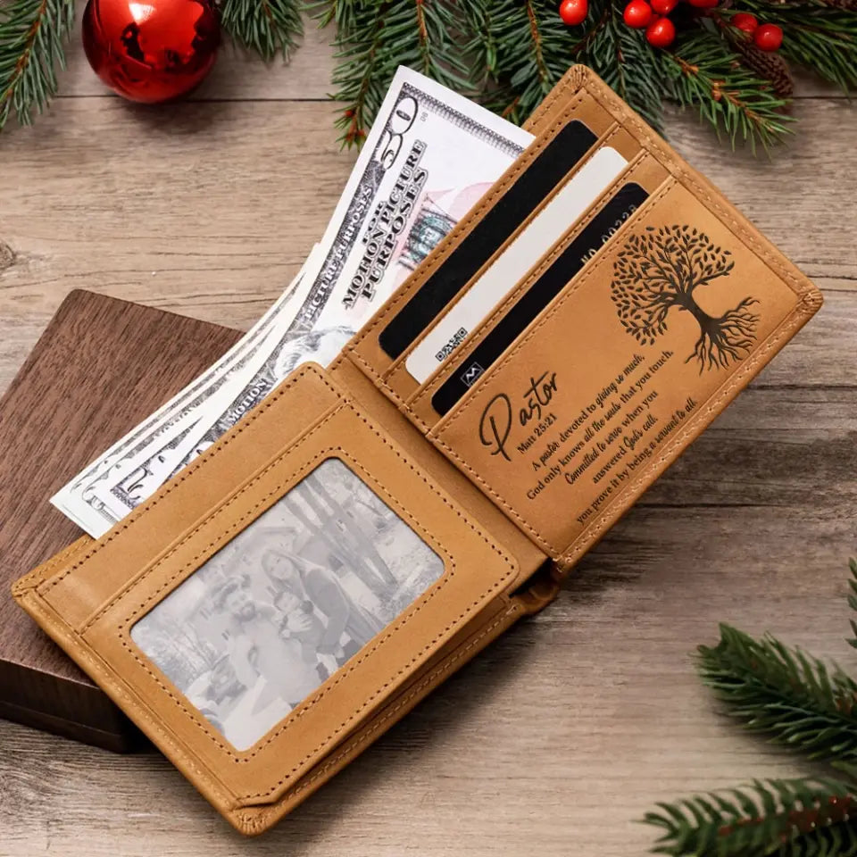 A Pastor Devoted To Giving So Much Engraved Leather Wallet