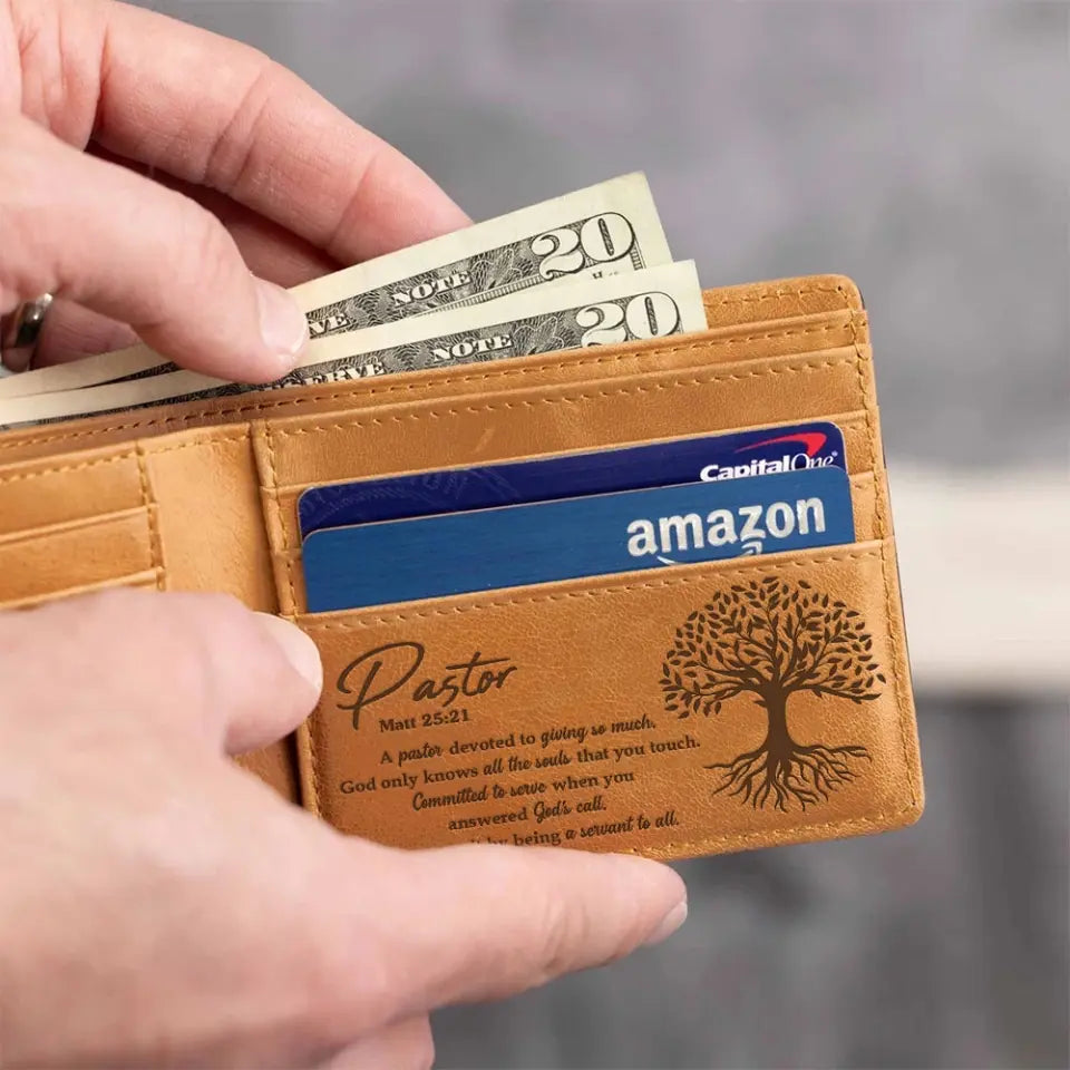 A Pastor Devoted To Giving So Much Engraved Leather Wallet