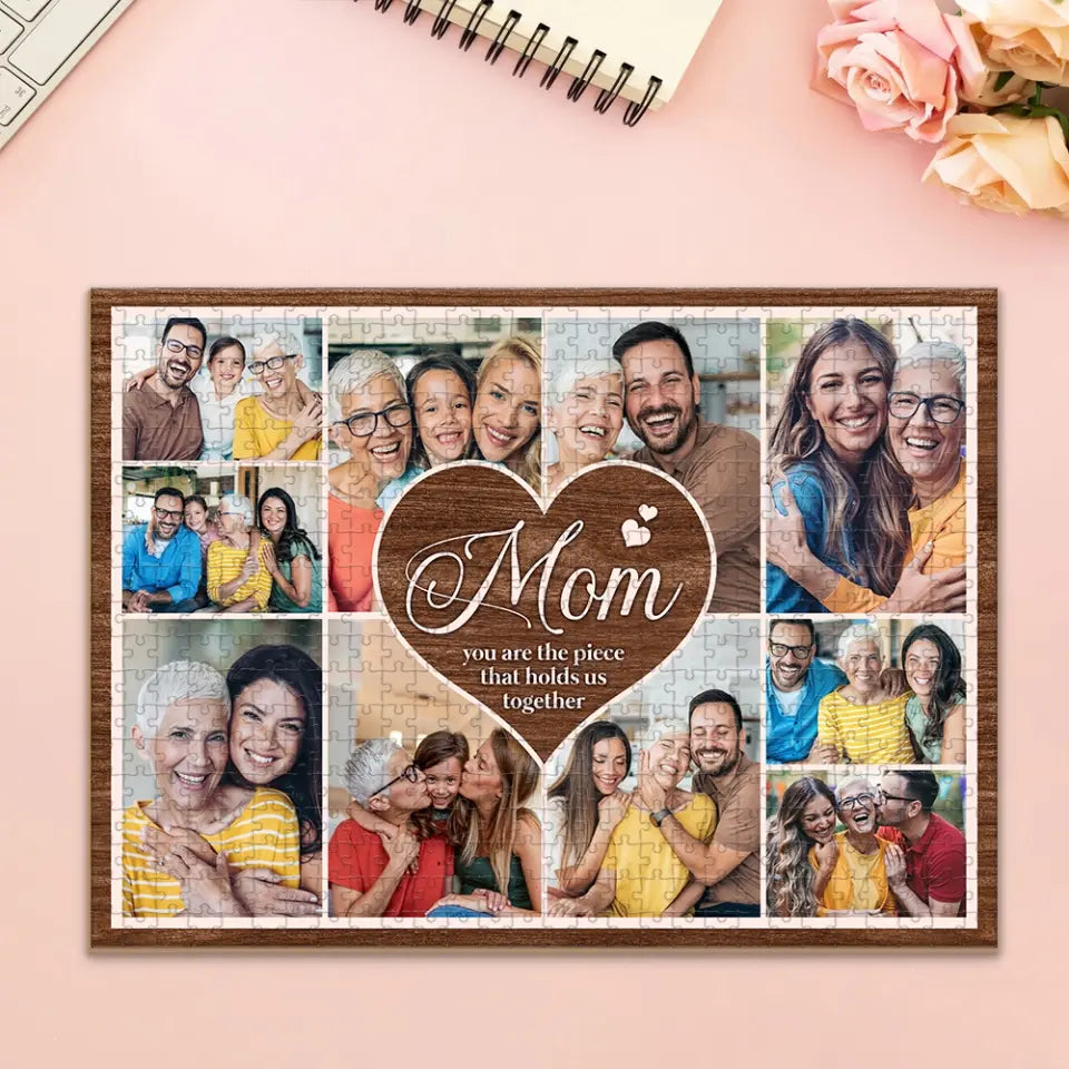 Mom Puzzle with Pictures - Holds Us Together - Custom Jigsaw Puzzles - Personalized Photo Puzzle - Birthday, Thanksgiving, Christmas Gifts for Mom