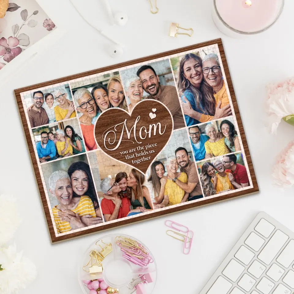 Mom Puzzle with Pictures - Holds Us Together - Custom Jigsaw Puzzles - Personalized Photo Puzzle - Birthday, Thanksgiving, Christmas Gifts for Mom