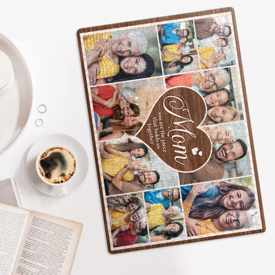 Mom Puzzle with Pictures - Holds Us Together - Custom Jigsaw Puzzles - Personalized Photo Puzzle - Birthday, Thanksgiving, Christmas Gifts for Mom