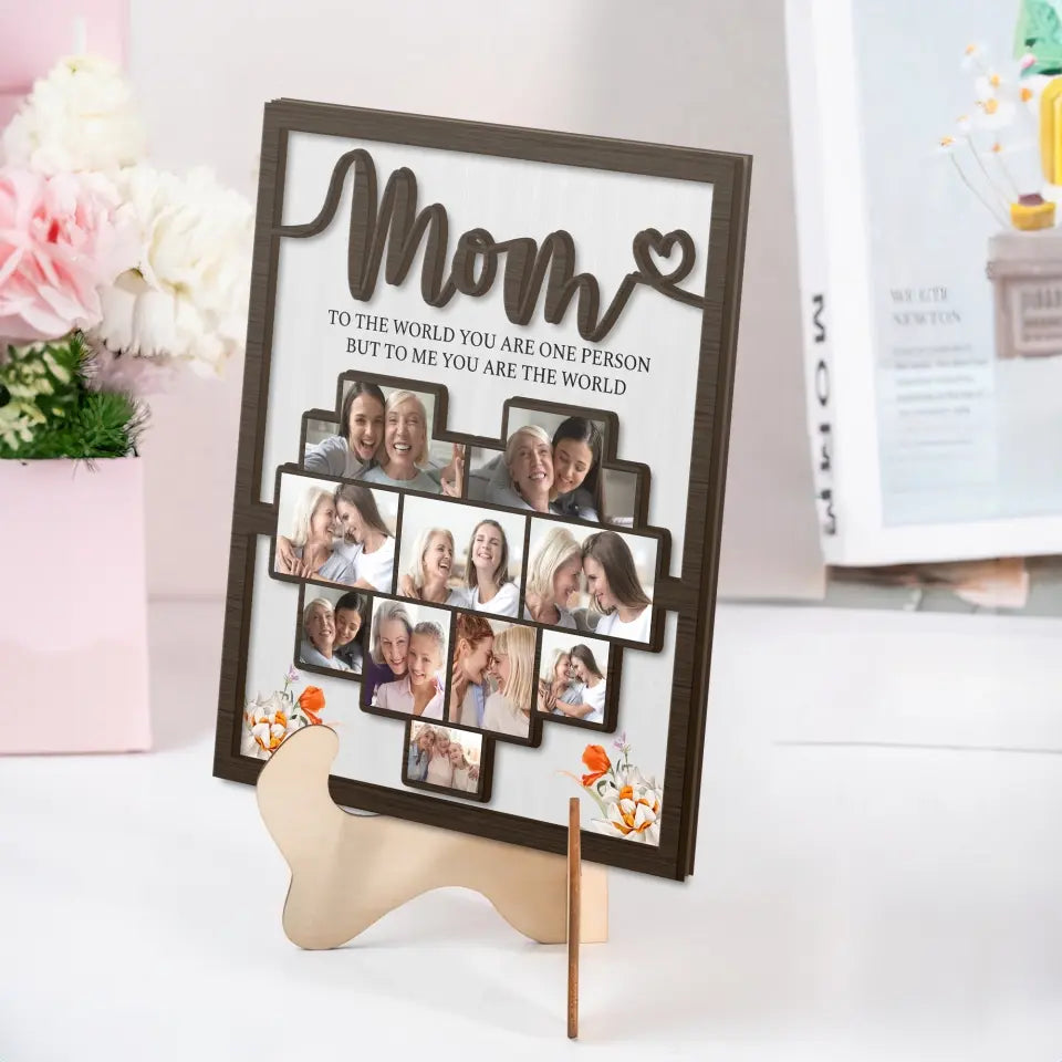 Mom Dad You Are The World Upload Photo Shape 2 Layer Wooden Sign