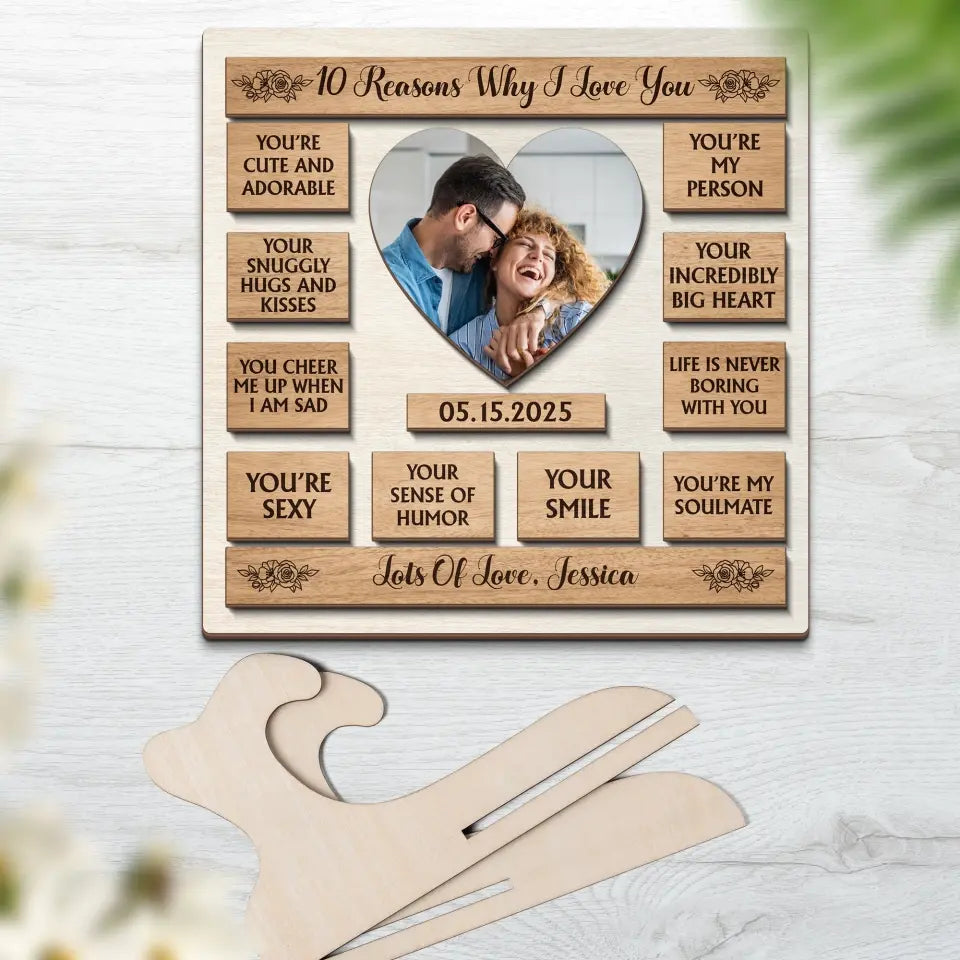 Couple Wooden Sign 10 Reasons Why I Love You - Shape 2 Layer Wooden Sign