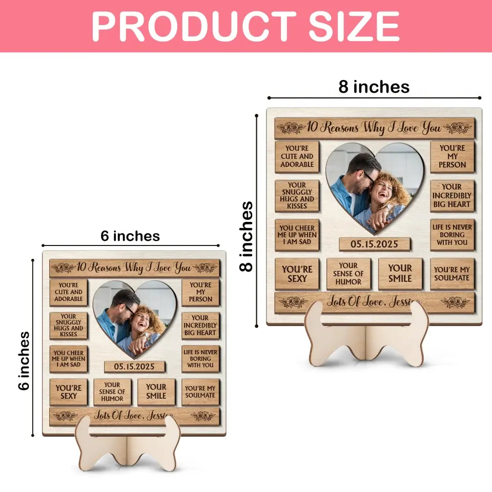 Couple Wooden Sign 10 Reasons Why I Love You - Shape 2 Layer Wooden Sign