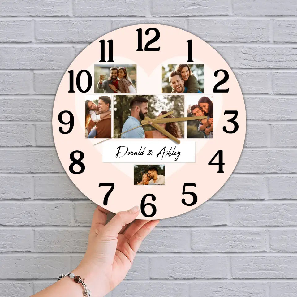 Couple Wooden Sign Time For Love Upload Photos Wall Clock