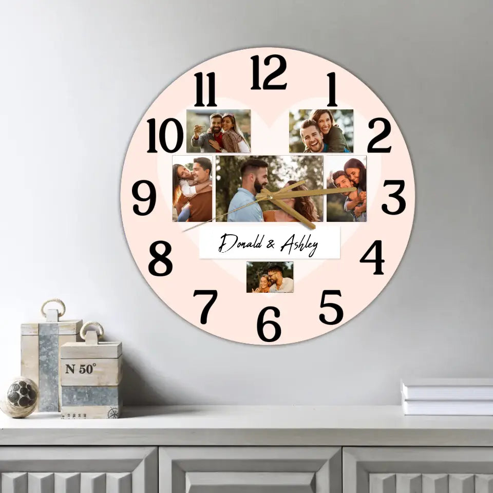 Couple Wooden Sign Time For Love Upload Photos Wall Clock
