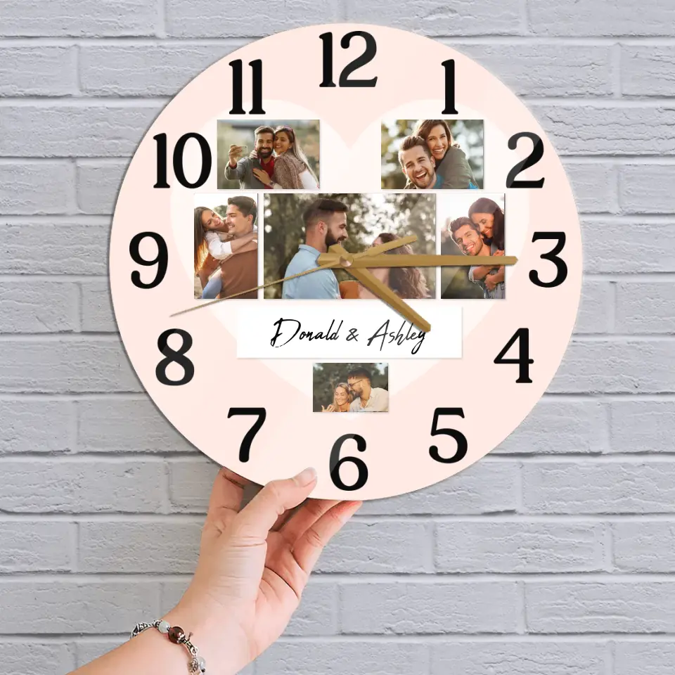 Couple Wooden Sign Time For Love Upload Photos Wall Clock