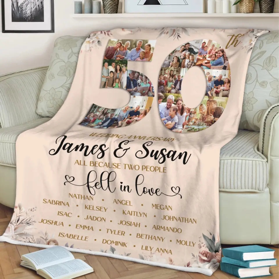 Golden Wedding Anniversary Two People Fall In Love Personalized Blanket