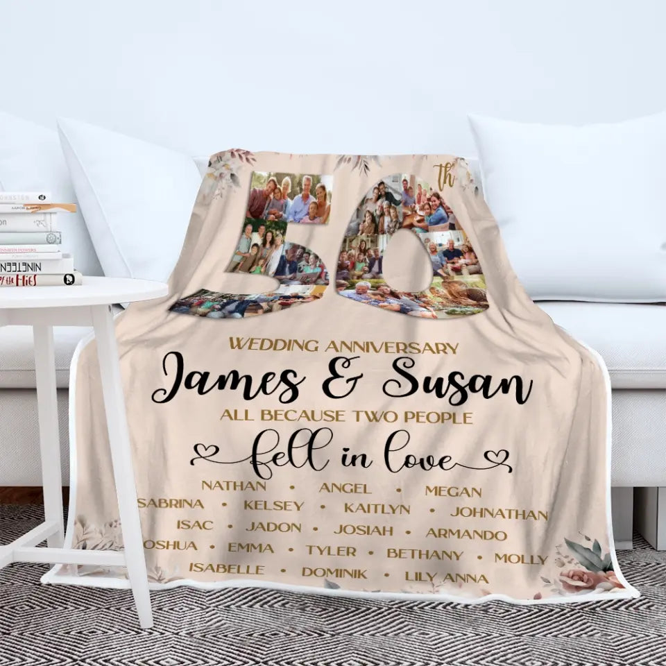 Golden Wedding Anniversary Two People Fall In Love Personalized Blanket
