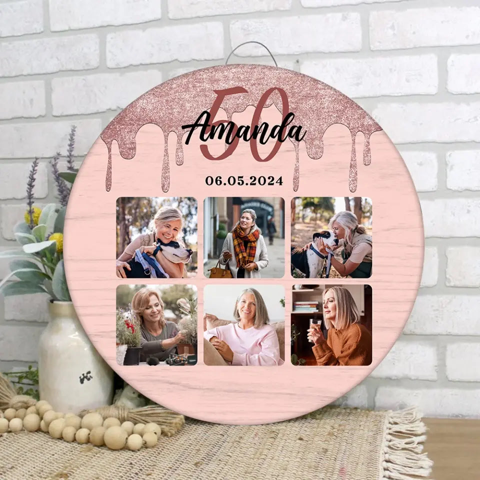 Happy Birthday Hot Pink Customized Round Wooden Sign