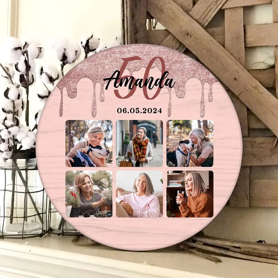 Happy Birthday Hot Pink Customized Round Wooden Sign