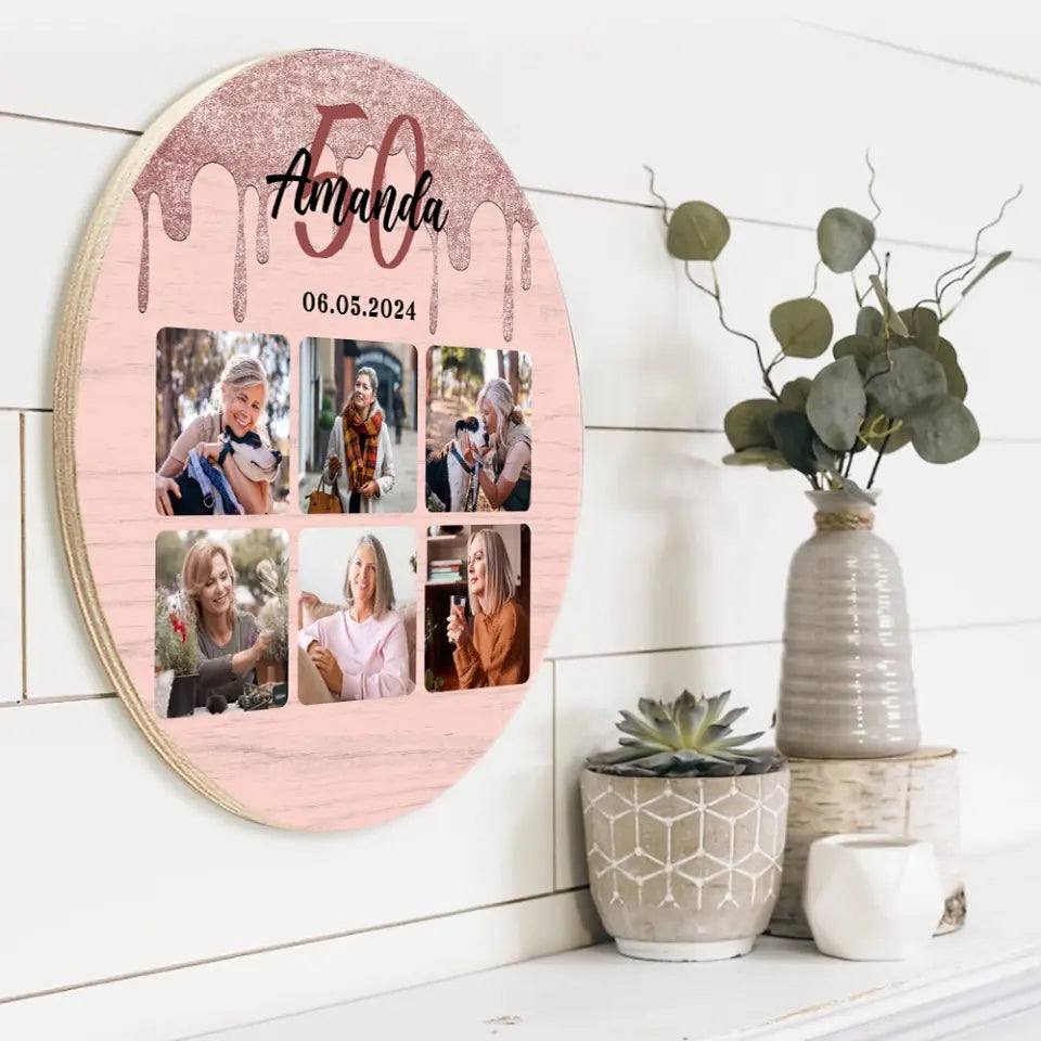 Happy Birthday Hot Pink Customized Round Wooden Sign