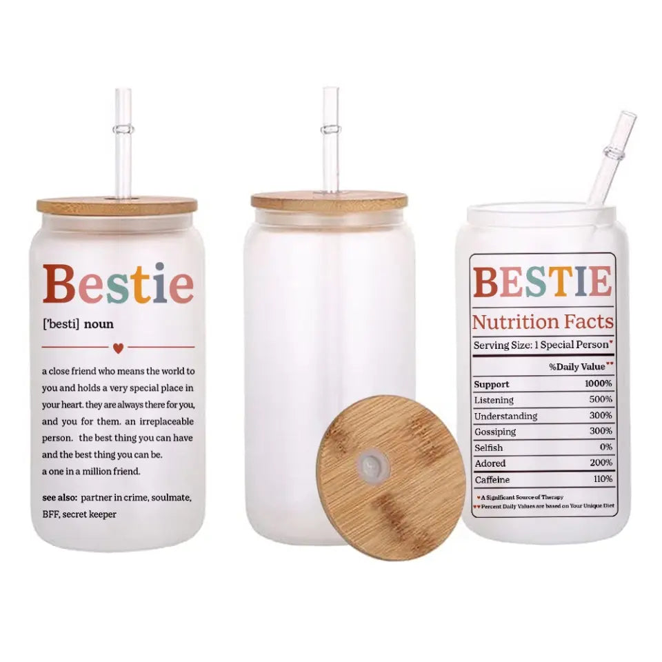 Bestie Nutrition Facts Female Friends Personalized Glass Can