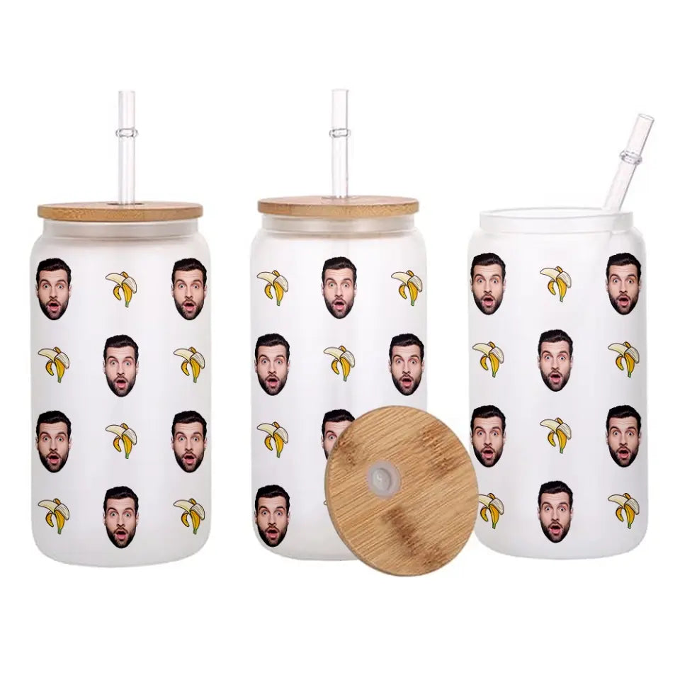 Funny Pattern With Custom Face Frosted Glass Can