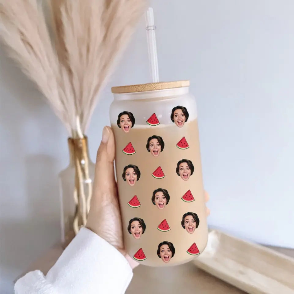 Funny Pattern With Custom Face Frosted Glass Can