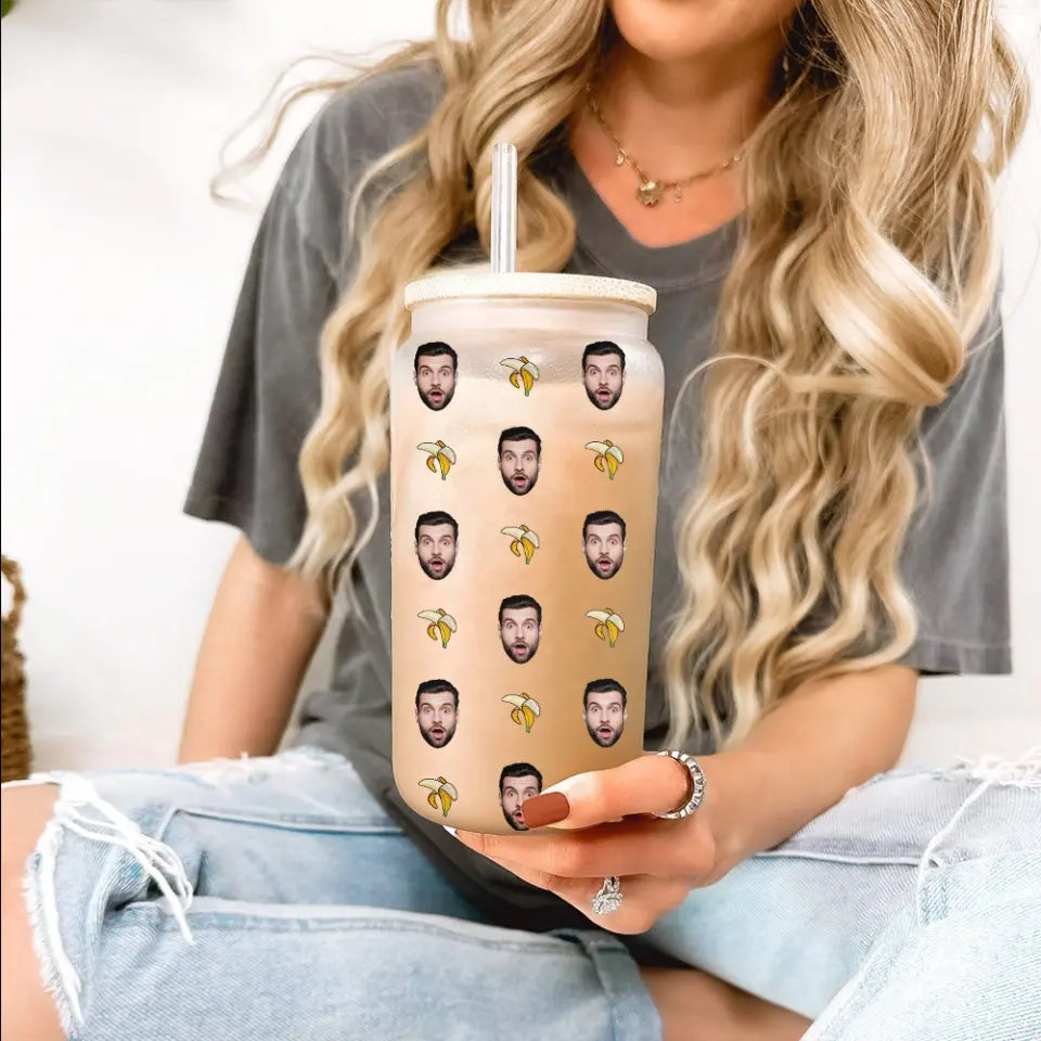 Funny Pattern With Custom Face Frosted Glass Can