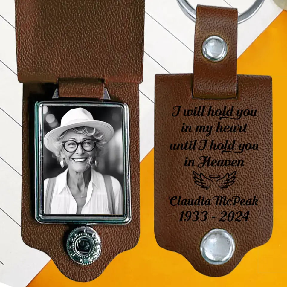 I Will Hold You In My Heart Personalized Leather Photo Keychain