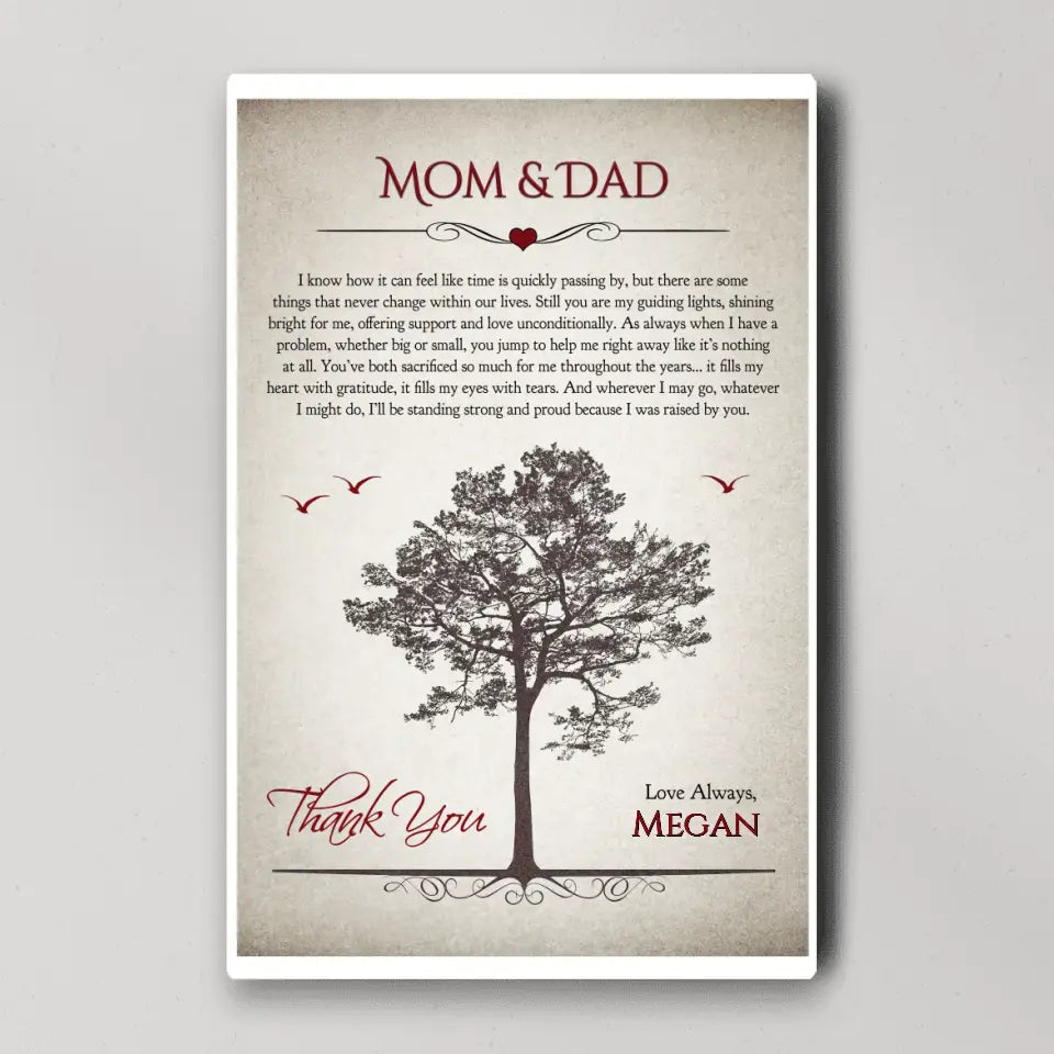 Thank You Mom And Dad Personalized Canvas Poster