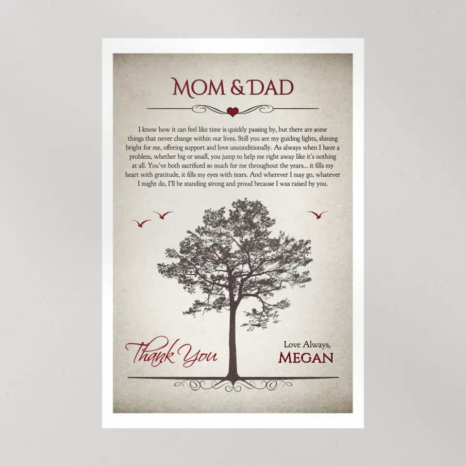 Thank You Mom And Dad Personalized Canvas Poster