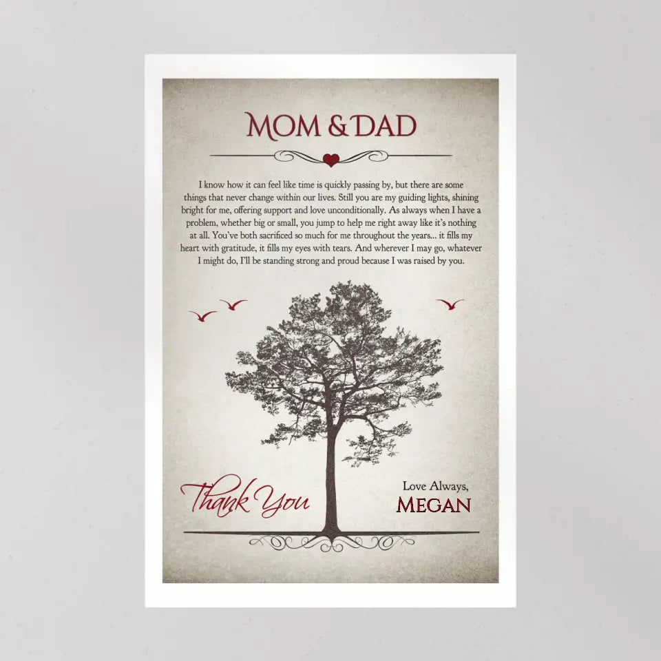 Thank You Mom And Dad Personalized Canvas Poster