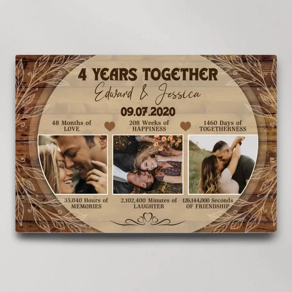 4 Years Together Personalized Canvas Poster