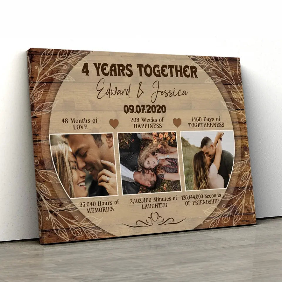 4 Years Together Personalized Canvas Poster