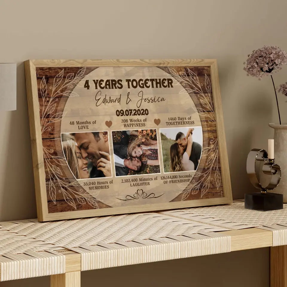 4 Years Together Personalized Canvas Poster