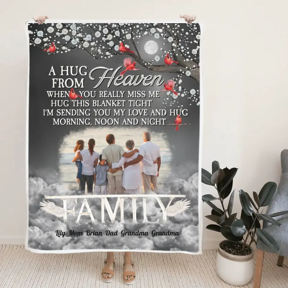 A Hug from Heaven - Family Photo Blanket - Sympathy Gift, Gift for Lost Loved Ones