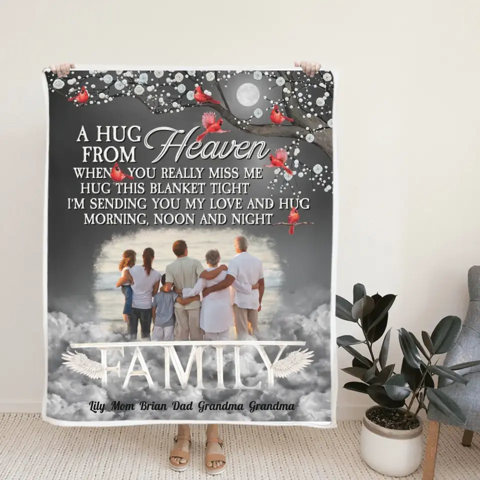 A Hug from Heaven - Family Photo Blanket - Sympathy Gift, Gift for Lost Loved Ones