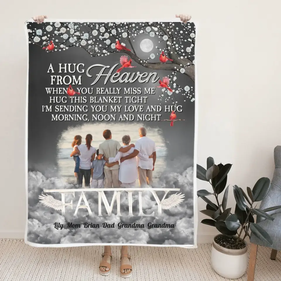 A Hug from Heaven - Family Photo Blanket - Sympathy Gift, Gift for Lost Loved Ones